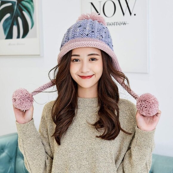 Women Lightgray Winter Peruvian Cover Ears Beanie Hat Ear Flaps Sherpa Snow main image 6